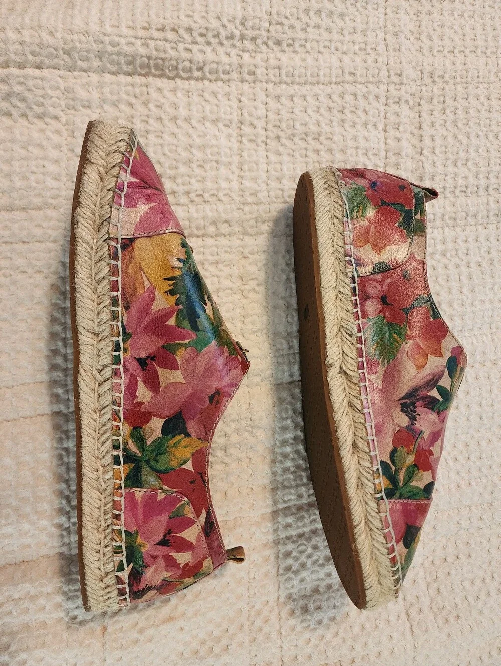 Patricia Nash Pink Floral Leather Zip Top Espadrille Slip-On Sz 9 New Beach